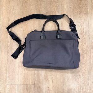 NWOT Troubadour Apex Canvas Laptop Bag Gray Leather Handles Crossbody Strap